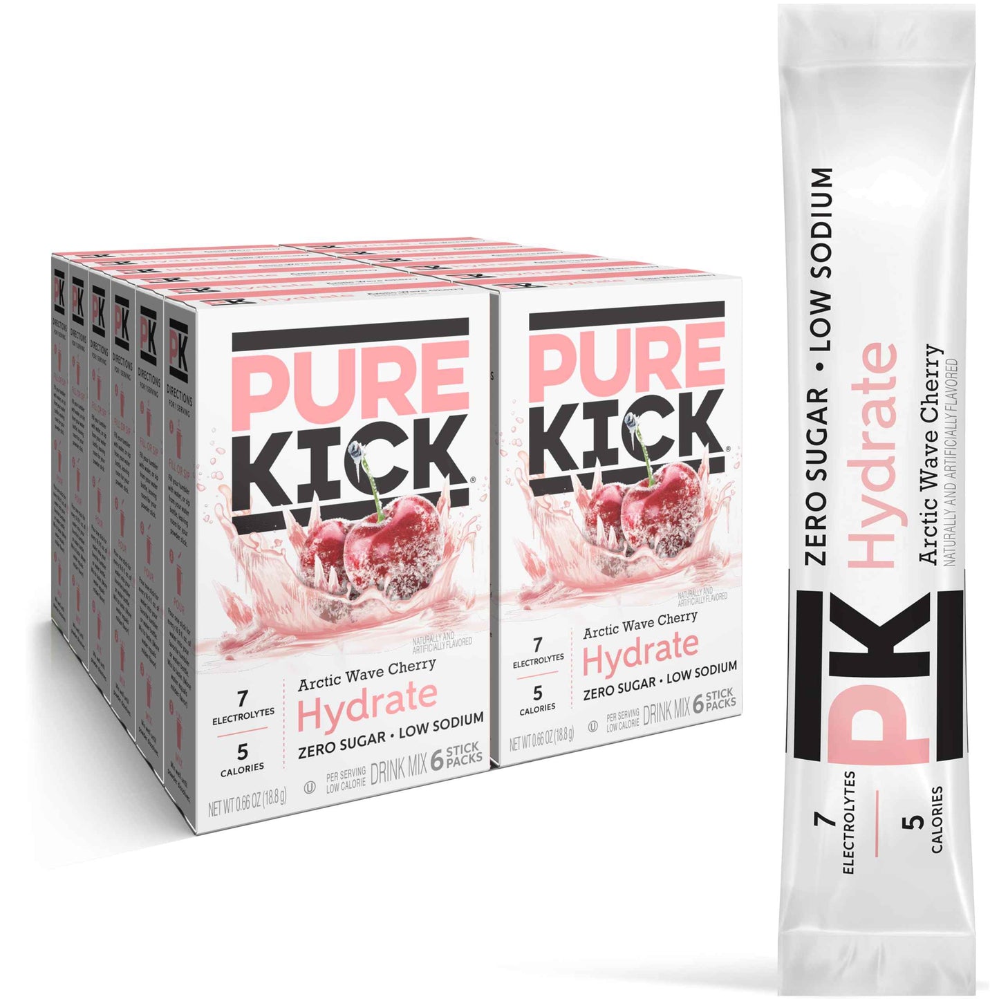 Pure Kick Hydration Singles To Go Drink Mix, Includes 12 Boxes with 6 Packets in each Box, 72 Total Packets