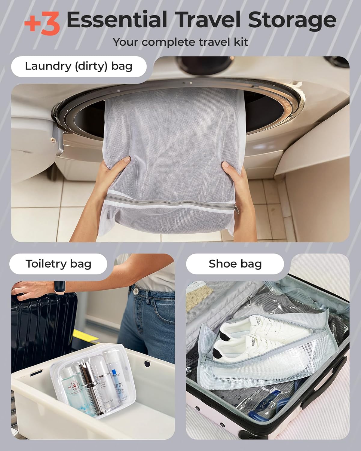 BAGSMART_Vacuum_Bags_for_Travel_with_Rechargeable_Air_Pump,_Portable_Space_Saver_Bags_for_Travel_&_Home,_Vacuum_Compression_Seal_Bag_for_Clothing,_18_Pack_Gray_with_Shoe,_Laundry_&_Toiletry_Bags