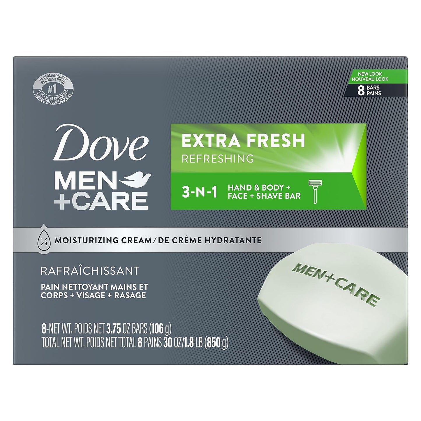 DOVE_MEN_+_CARE_3_in_1_Bar_Cleanser_for_Body,_Face,_and_Shaving_Extra_Fresh_Body_and_Facial_Cleanser_More_Moisturizing_Than_Bar_Soap_to_Clean_and_Hydrate_Skin_3.75_Ounce_(Pack_of_8)
