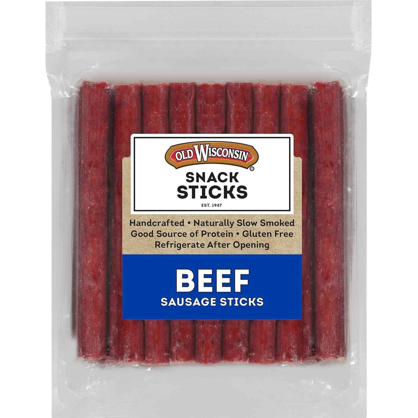 Old Wisconsin Beef Sausage Snack Sticks, Naturally Smoked, Ready to Eat, High Protein, Low Carb, Keto, Gluten Free