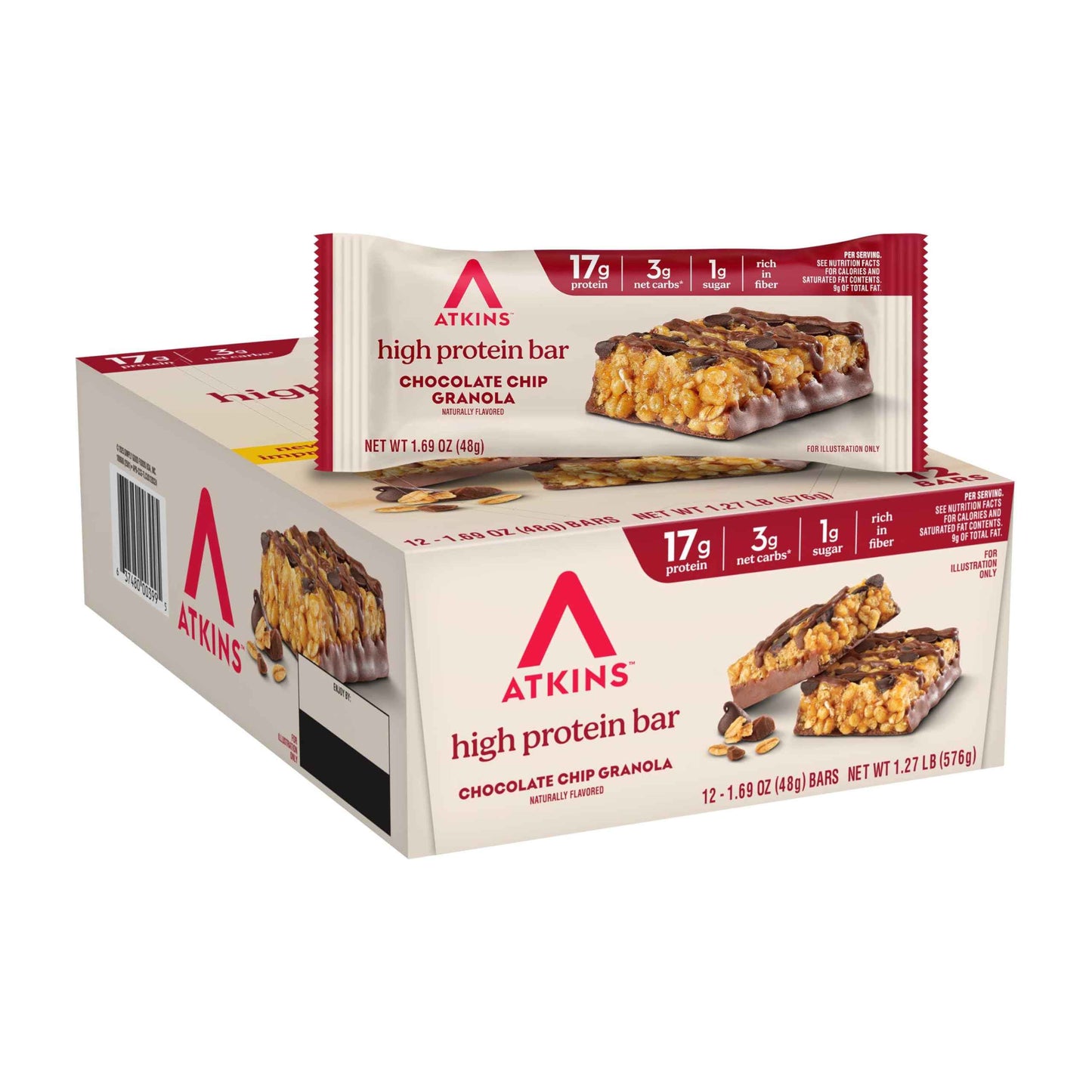 Atkins High Protein Bar, High Fiber Snack , 16g Protein, 1g Sugar, 4g Net Carb, Protein Snack