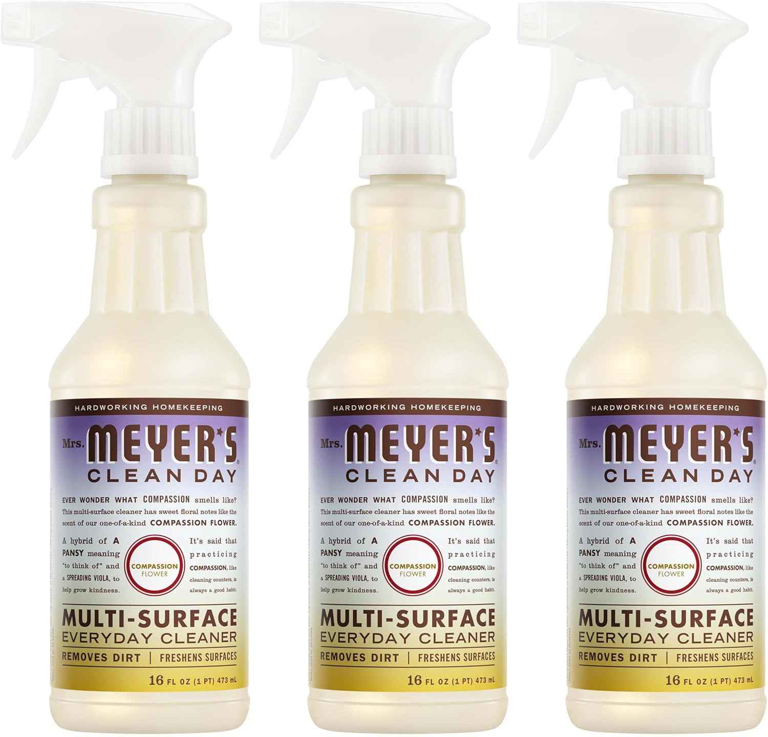 MRS. MEYER'S CLEAN DAY Multi-Surface Everyday Cleaner, Compassion Flower Scent, 16 Fl Oz Bottle