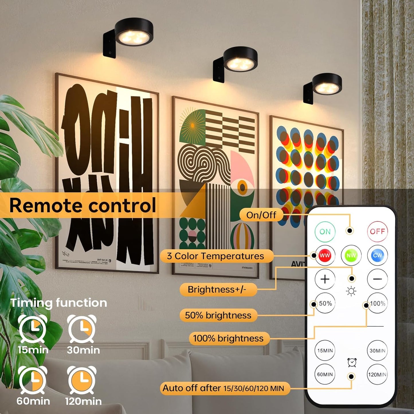 2/4-Pack_Picture_Light_Battery_Operated_with_Remote,_Led_Lights_Dimmable_and_Timer_Painting_Light,_Art_Display_Light_for_Picture_Frame_Artworking_Portrait,_Home_Wall_Decor_Puck_Lights,_Black/White/Gold