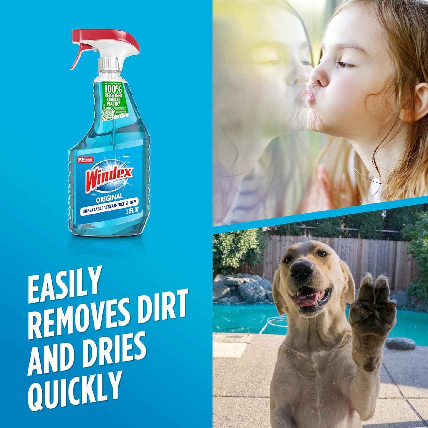 Windex Glass and Window Cleaner Spray Bottle, Bottle Made from 100% Recycled Plastic, Surface Cleaning Spray, Original Blue Scent, 23 Fl Oz (Pack of 6)