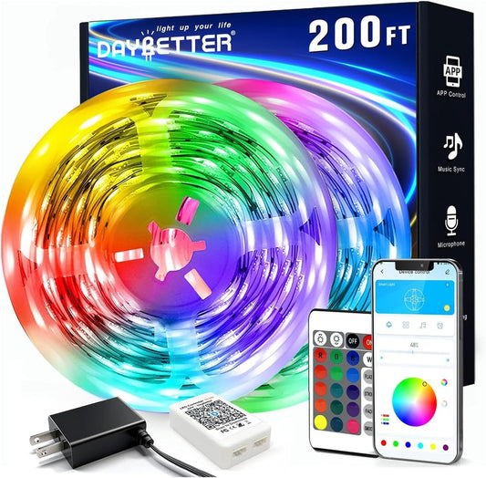 DAYBETTER_LED_Strip_Lights_200_ft_(2_Rolls_of_100_ft)/32.8FT,_Smart_App_Control_Lighting_Bedroom_Rome_Decor_with_Remote,_RGB_Music_Sync_Color_Changing_LED_Lights_for_Party