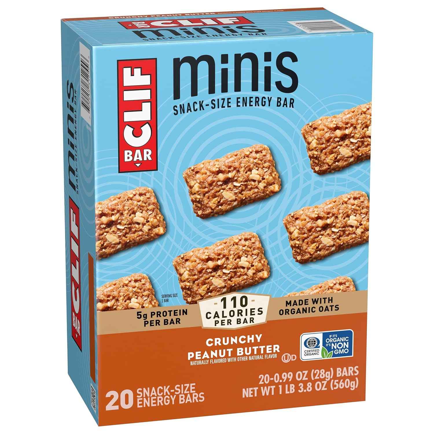 CLIF BAR Minis - Crunchy Peanut Butter - Made with Organic Oats - 5g Protein - Non-GMO - Plant Based - Snack-Size Energy Bars - 0.99 oz