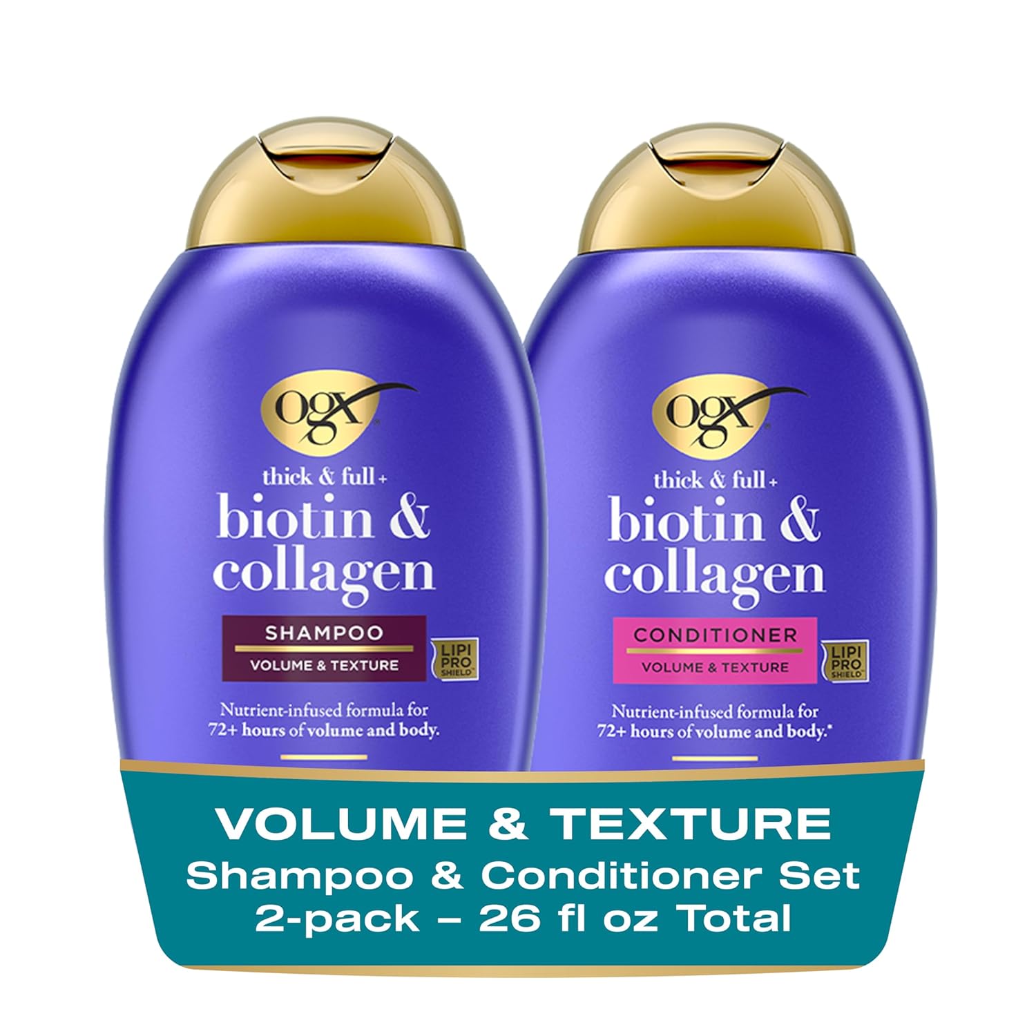 OGX_Thick_&_Full_+_Biotin_and_Collagen_for_Hair_Volume_&_Body,_Sulfate_Free_Volumizing_Shampoo_&_Conditioner_Set_for_Fine_&_Thinning_Hair,_Nutrient-Infused,_Vitamin_B7,_13_fl_oz,_2_Pack