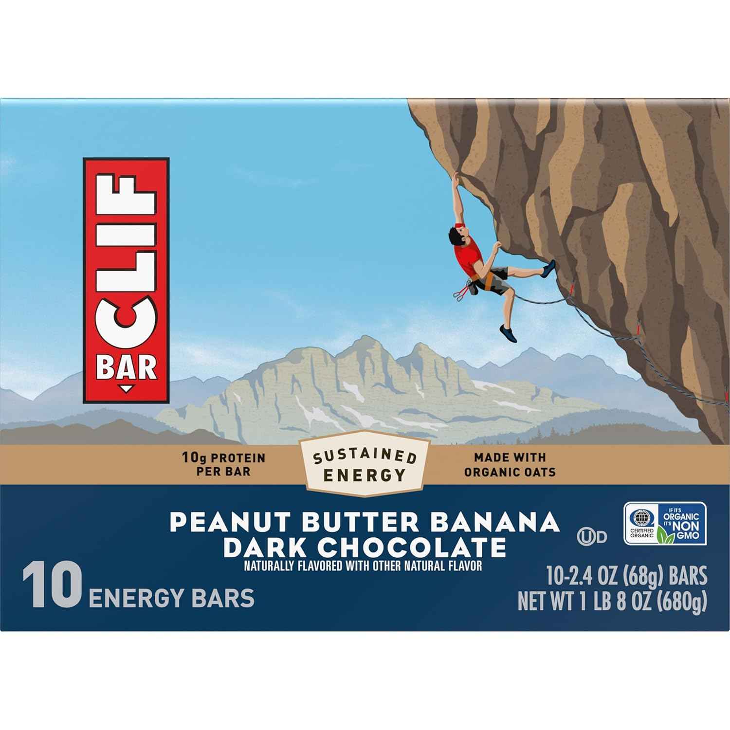 CLIF BAR - Energy Protein Bars - Peanut Butter Banana with Dark Chocolate - Made with Organic Oats - Energy Bars - Non-GMO