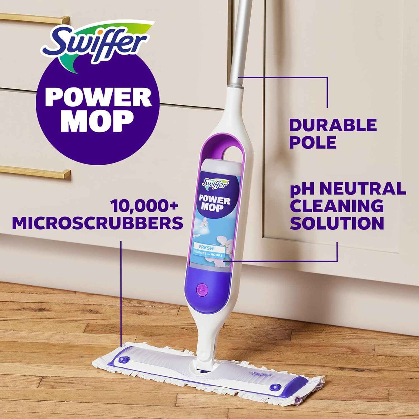 Swiffer PowerMop Multi-Surface Mop Kit for Floor Cleaning, Fresh Scent, Mopping Kit Includes PowerMop, 2 Mopping Pad Refills, 1 Floor Cleaning Solution with Fresh Scent and 2 Batteries