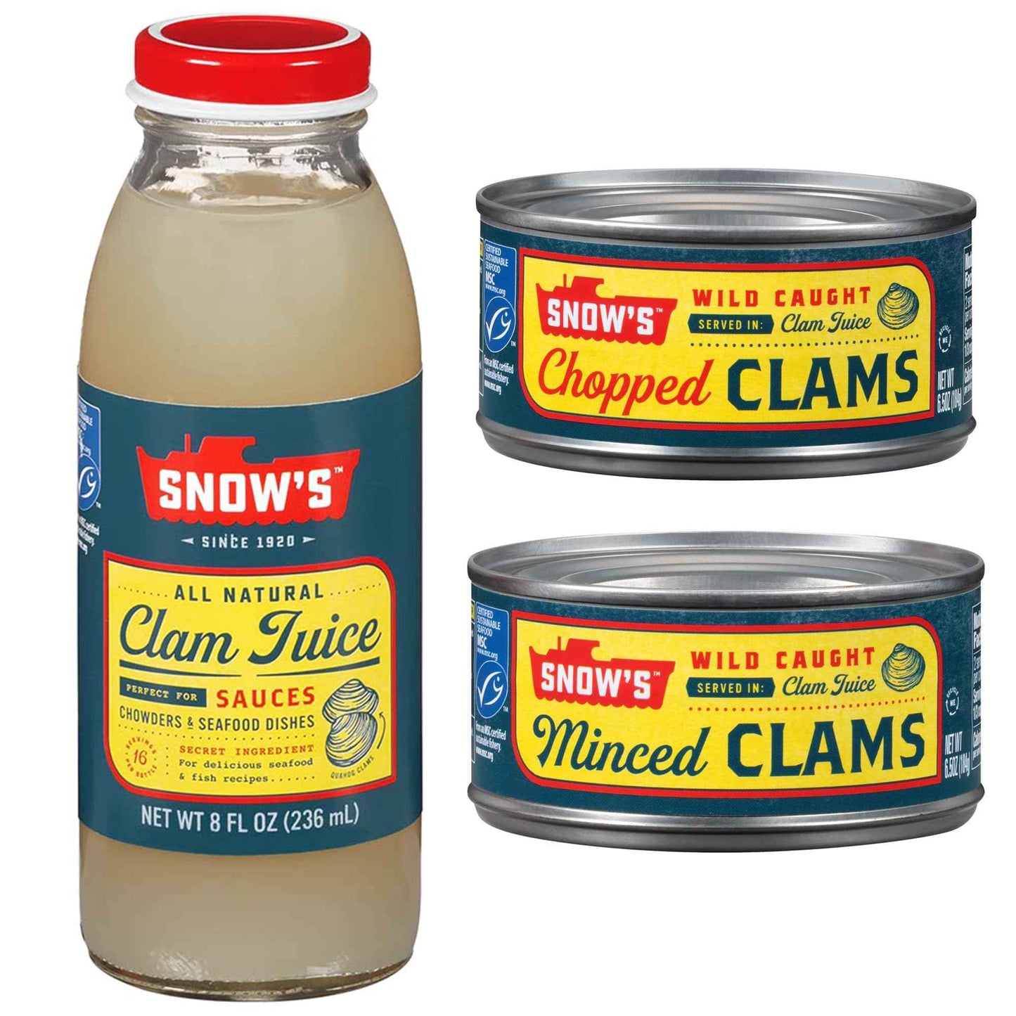 Snow's Ocean Chopped Clams Canned, Can - 7g Protein per Serving - Gluten Free, No MSG, 99% Fat Free - Great for Pasta & Seafood Recipes