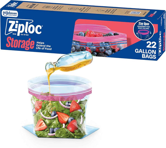 Ziploc Gallon Food Storage Bags, Stay Open Design with Stand-Up Bottom, Easy to Fill