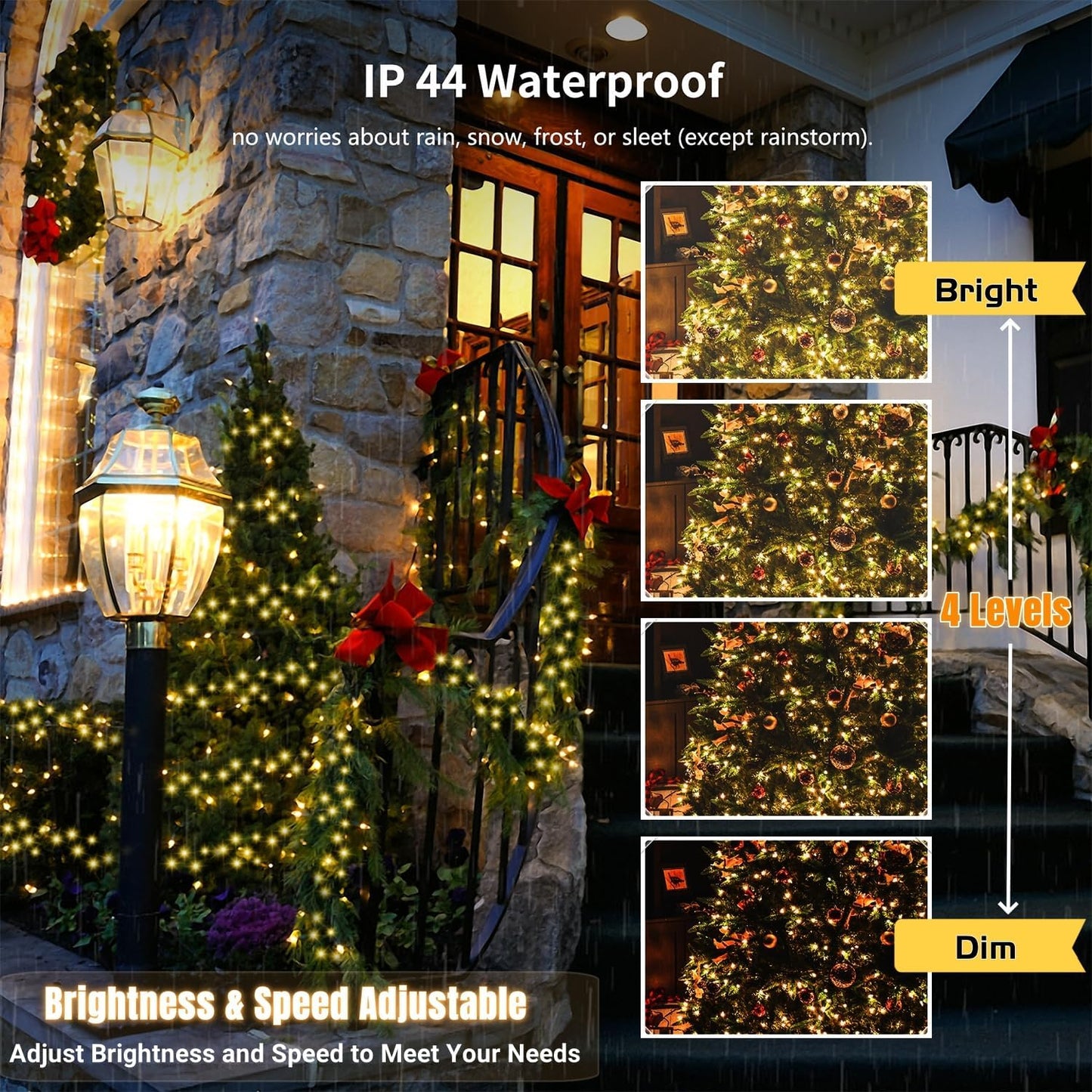 HOME_LIGHTING_66ft_Christmas_Decorative_Mini_Lights,_200_LED_RGB_Changing_8_Functional_Green_Wire_Fairy_Halloween_Lights_with_Remote_Timer,_Plug_in_Indoor_Outdoor_Xmas_Wedding_Party_Decor