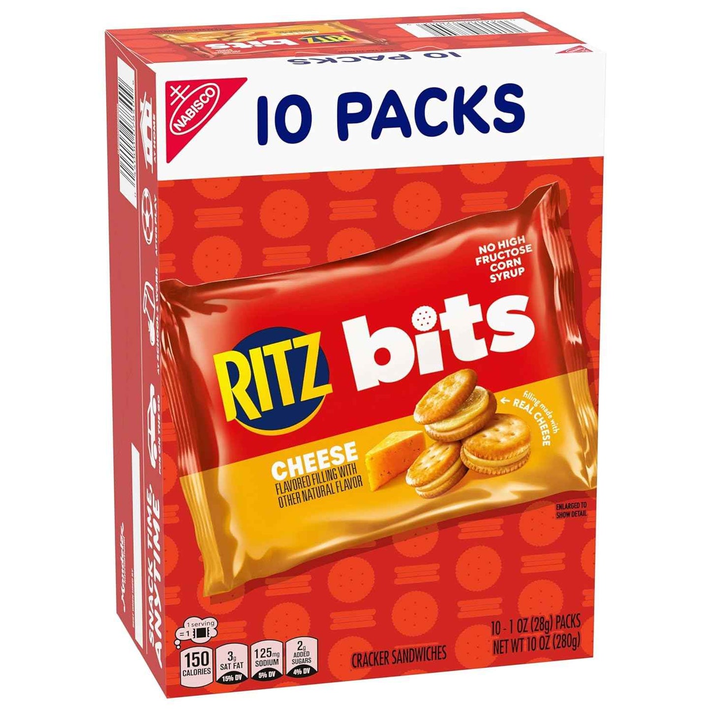 RITZ Bits Cheese Sandwich Crackers, Bulk Lunch Snacks, 40 Snack Packs (4 Boxes)