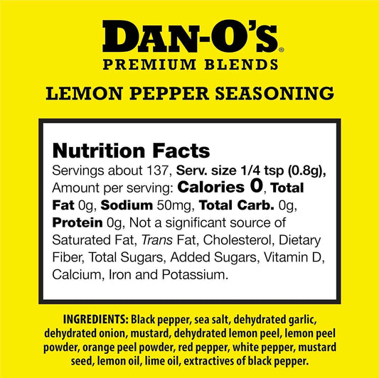 Dan-O’s Lemon Pepper Seasoning, 3.2 oz (2 Pack) – Zesty Citrus & Black Pepper Spice Blend – No Citric Acid, No Sugar – All Purpose Seasoning for Chicken, Fish, Seafood & Vegetables