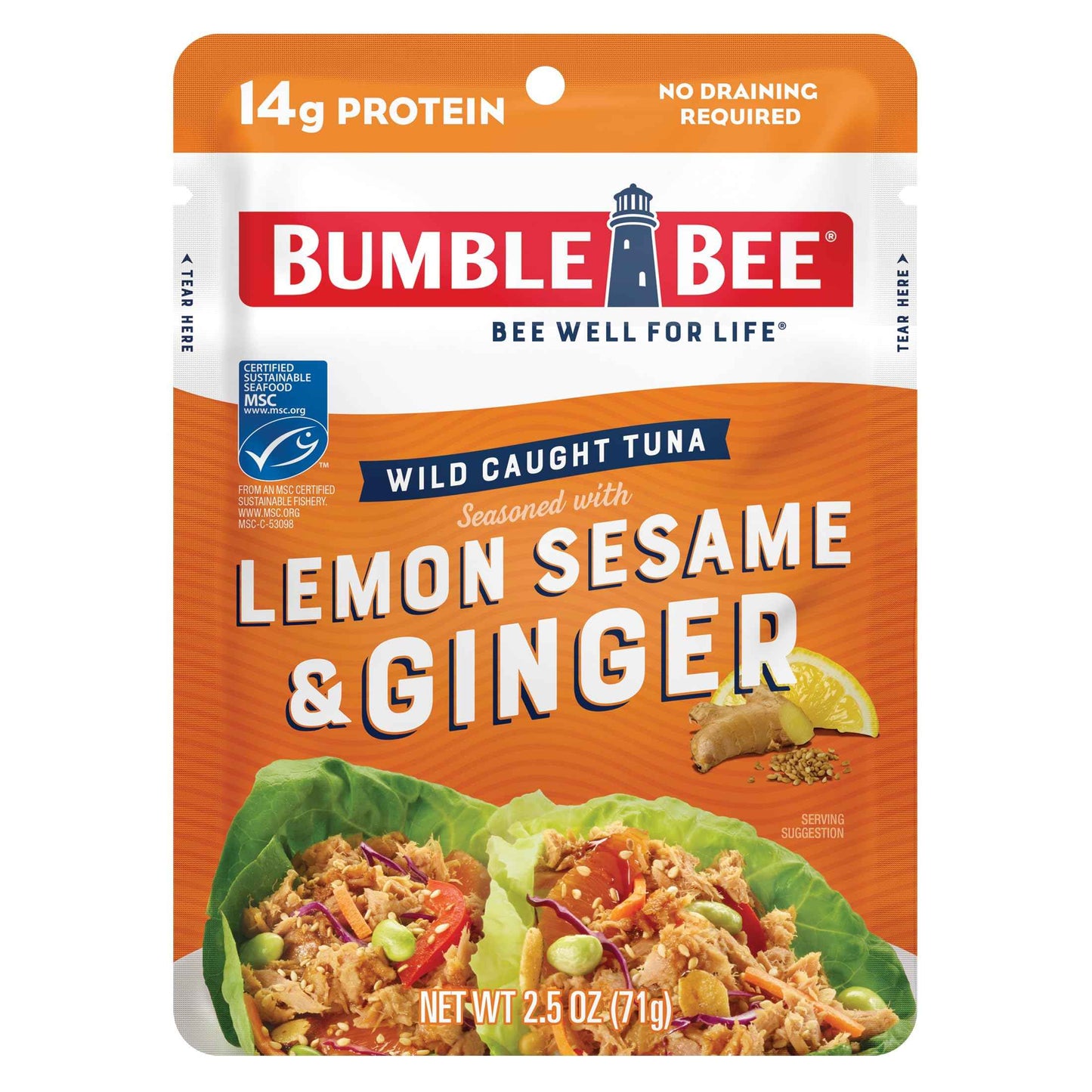 Bumble Bee Seasoned Tuna Pouch - Wild Caught and Ready to Eat for Snack, Salad, Korean Tuna Bowl - 14g Protein per Serving - PERFECT, PORTABLE, GOODNESS - 2.5 oz Packet