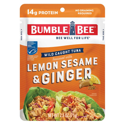 Bumble Bee Seasoned Tuna Pouch - Wild Caught and Ready to Eat for Snack, Salad, Korean Tuna Bowl - 14g Protein per Serving - PERFECT, PORTABLE, GOODNESS - 2.5 oz Packet