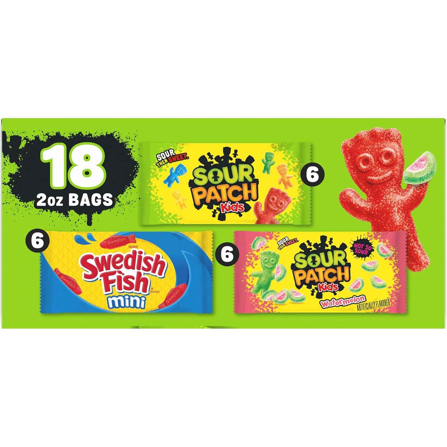 SOUR PATCH KIDS and SWEDISH FISH Mini Soft & Chewy Candy Variety Pack, Bulk Candy, 18-2 oz Bags
