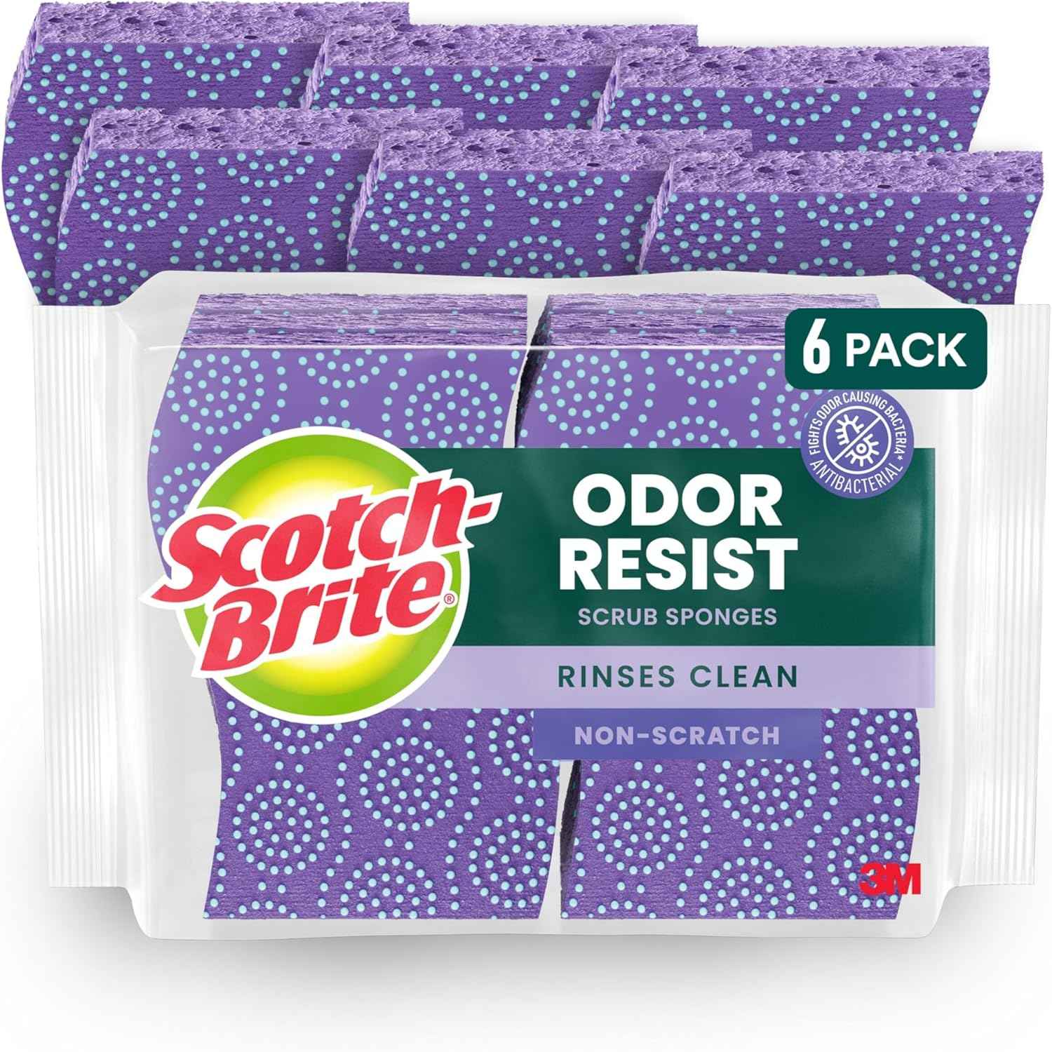 Scotch-Brite Odor Resist Non-Scratch Scrub Sponge, Dishwasher-Safe Kitchen Sponges that Resist Bacterial Odors, Multipurpose Dish Sponge for Gentle Cleaning