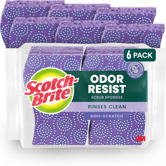 Scotch-Brite Odor Resist Non-Scratch Scrub Sponge, Dishwasher-Safe Kitchen Sponges that Resist Bacterial Odors, Multipurpose Dish Sponge for Gentle Cleaning