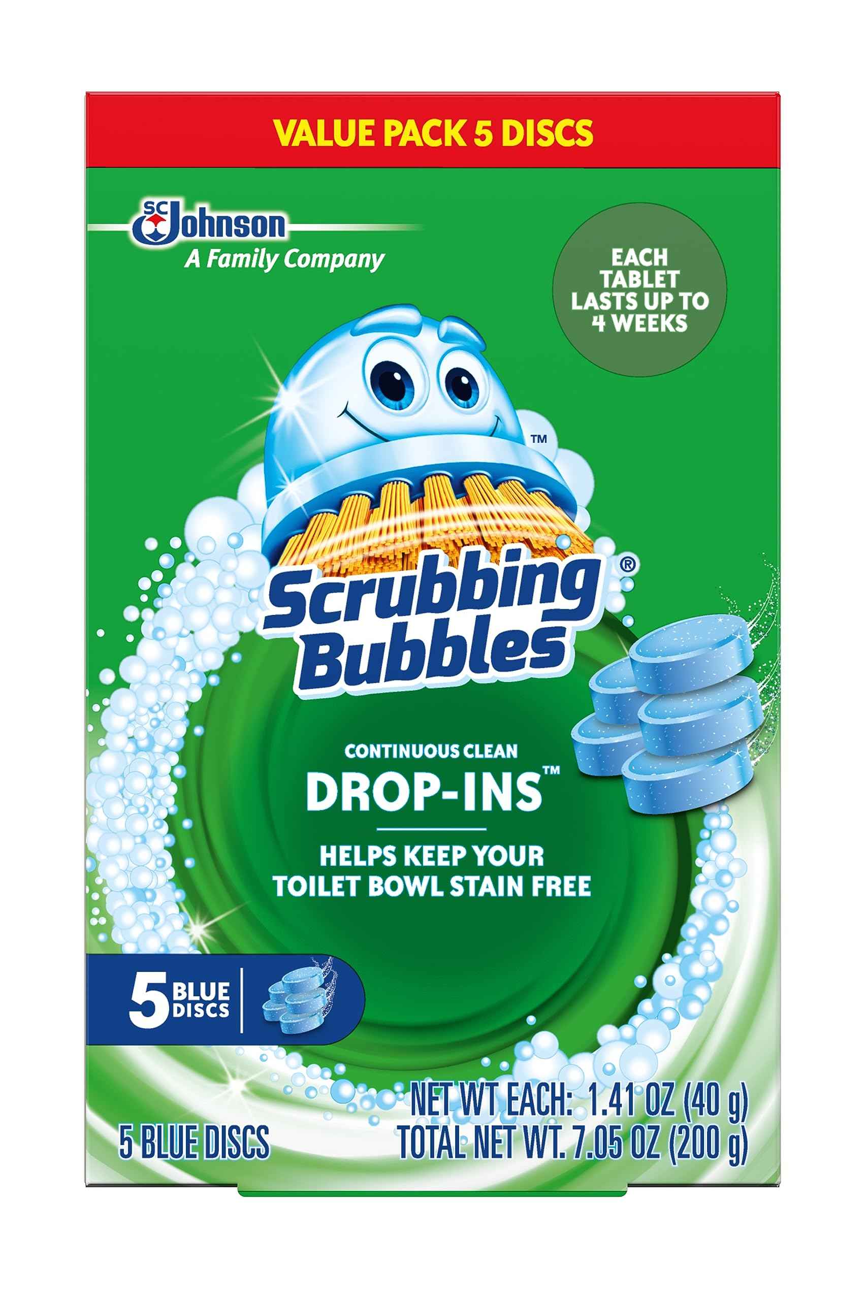 Scrubbing Bubbles Continuous Clean Toilet Drop-Ins, Automatic Blue Toilet Bowl Cleaner, Septic-Safe Tank Tablets Remove Hard Water Minerals & Limescale, Stain & Smell Protection