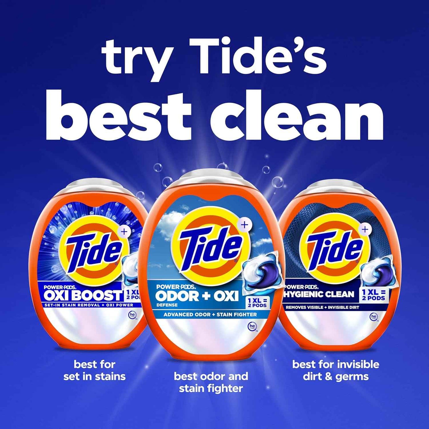 Tide Odor Defense + Oxi Laundry Detergent Pacs, Original Scent, Advanced Odor + Stain Fighter