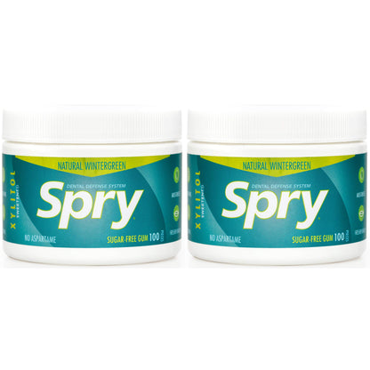 Spry Fresh Natural Xylitol Chewing Gum Dental Defense System - Aspartame-Free, Sugar-Free, Non-GMO, Gluten-Free (Wintergreen, 100-Count, Pack of 2)