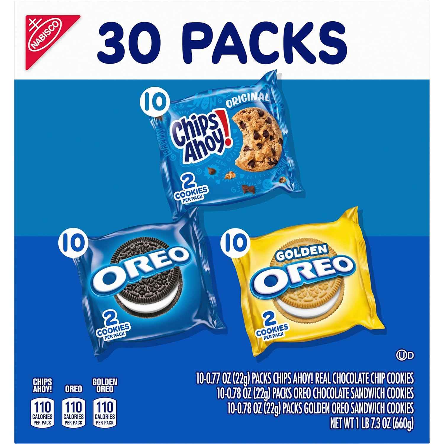 Nabisco Sweet Treats Cookie Variety Pack OREO, OREO Golden & CHIPS AHOY!, 30 Snack Packs (2 Cookies Per Pack)