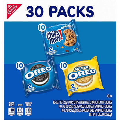 Nabisco Sweet Treats Cookie Variety Pack OREO, OREO Golden & CHIPS AHOY!, 30 Snack Packs (2 Cookies Per Pack)