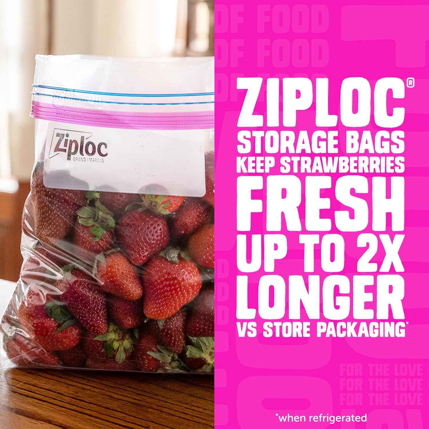 Ziploc Quart Food Storage Bags, Grip 'n Seal Technology for Easier Grip, Open, and Close, 100 Count