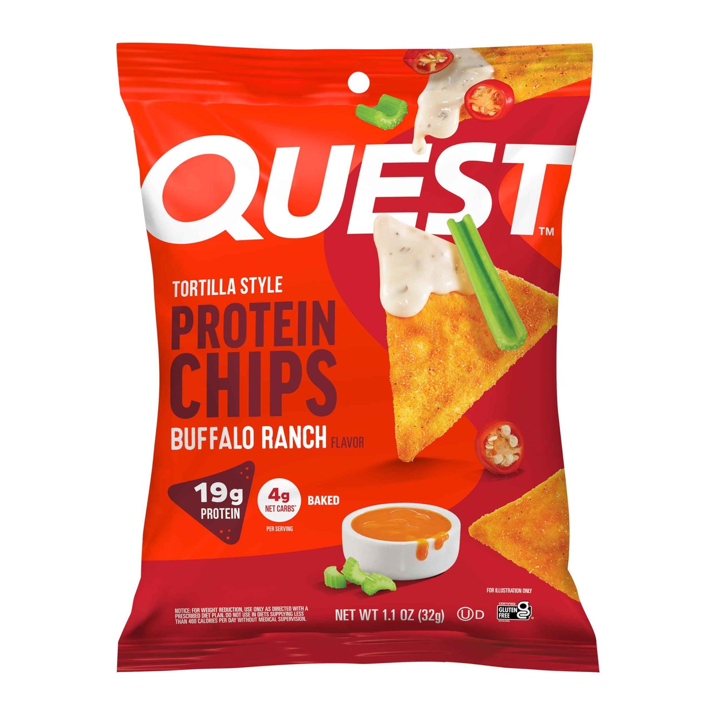 Quest Nutrition Tortilla Style Protein Chips, 20g Protein, 3g Net Carbs, Low Carb, Gluten Free, 1.1 oz