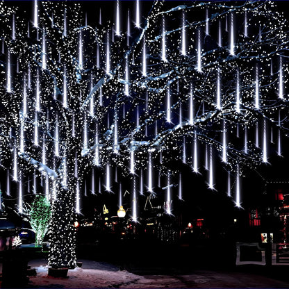 Aukora_Christmas_Lights_Outdoor_Meteor_Shower_Falling_Rain_Lights_12_inch_8_Tubes_192LED_Snowfall_Cascading_Icicle_String_Light_for_Xmas_Tree_Decor_Wedding_Party_Holiday_Window_Garden,_UL_Plug,_White
