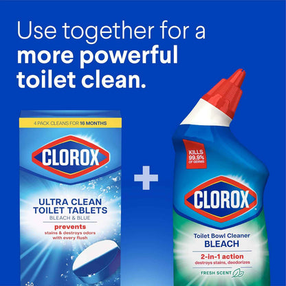 Clorox Ultra Clean Toilet Tablets Bleach & Blue, Rain Clean Scent, 2.47 Ounces Each