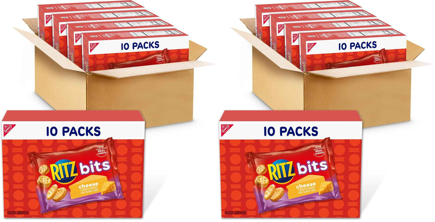 RITZ Bits Cheese Sandwich Crackers, Bulk Lunch Snacks, 40 Snack Packs (4 Boxes)