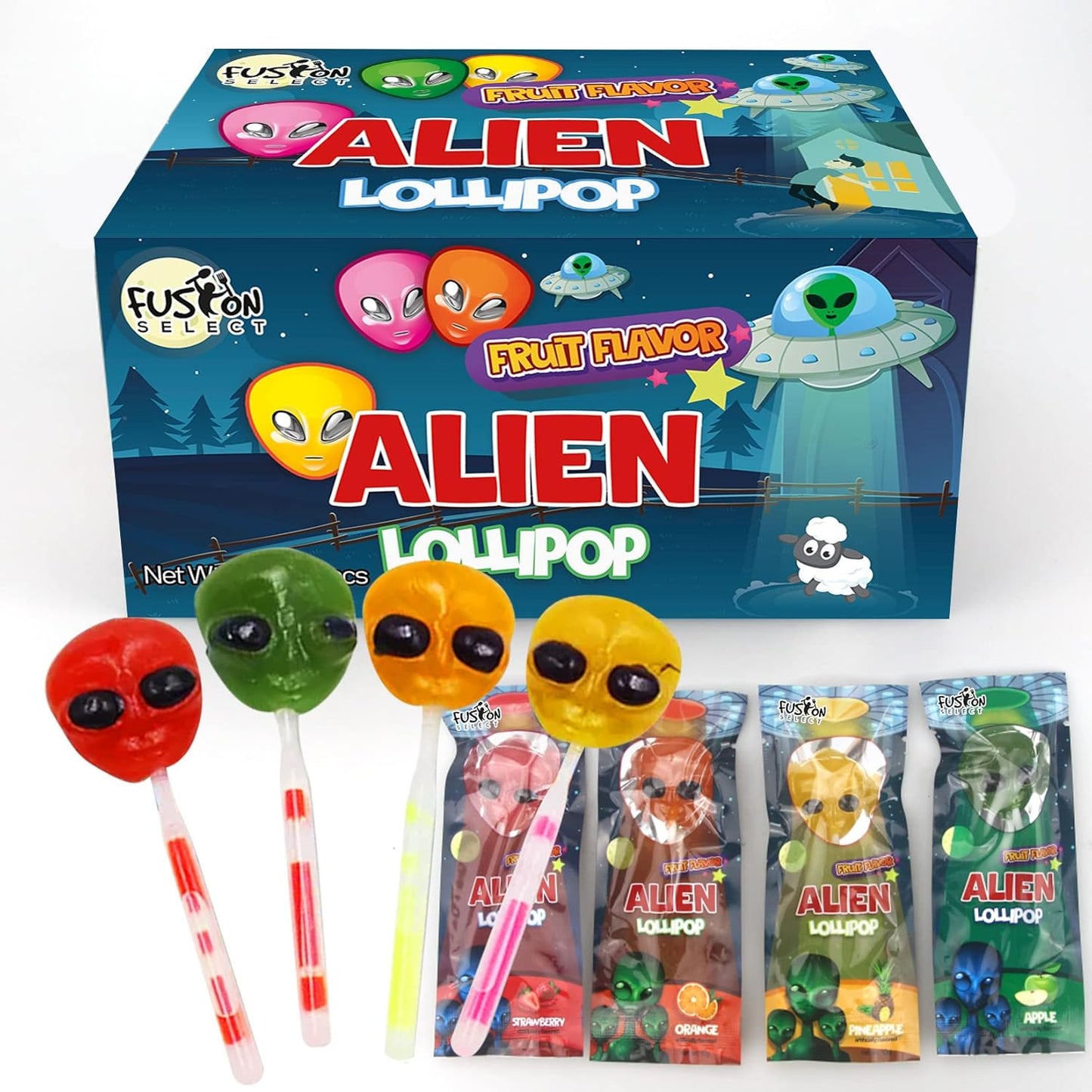 Fusion Select Candy Lollipops - Halloween Suckers - Trick or Treat Candies for Kids - Frankenstein's Monster, Jack o Lantern, Ghost & Witch Hat Sweets - Individually Wrapped - 30 Per Box - Eco House Kit