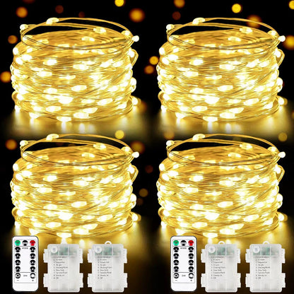 4_Pack_100_LED_Fairy_Lights_Battery_Operated_with_Remote,_33FT_Waterproof_Twinkle_Lights_with_Timer_&_8_Modes,_Fairy_String_Light_Outdoor_Indoor_for_Bedroom_Classroom_DIY_Christmas_Decor_(Warm_White)