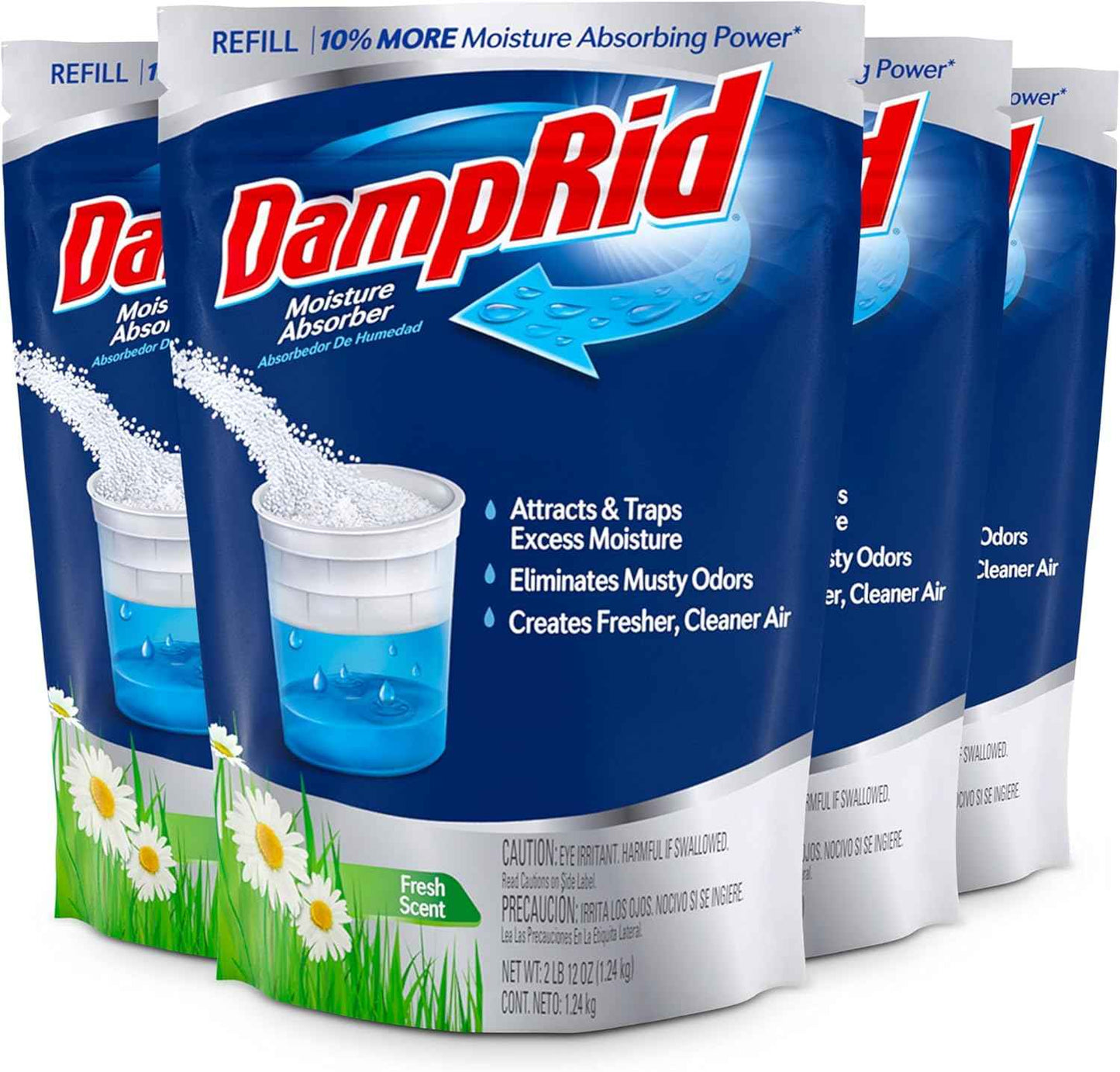 DampRid Refill Bag, 44 oz, 4-Pack - Moisture Absorbers for Rooms with Excess Humidity, Long-Lasting, Eliminates Musty Odors and Creates Fresher Air