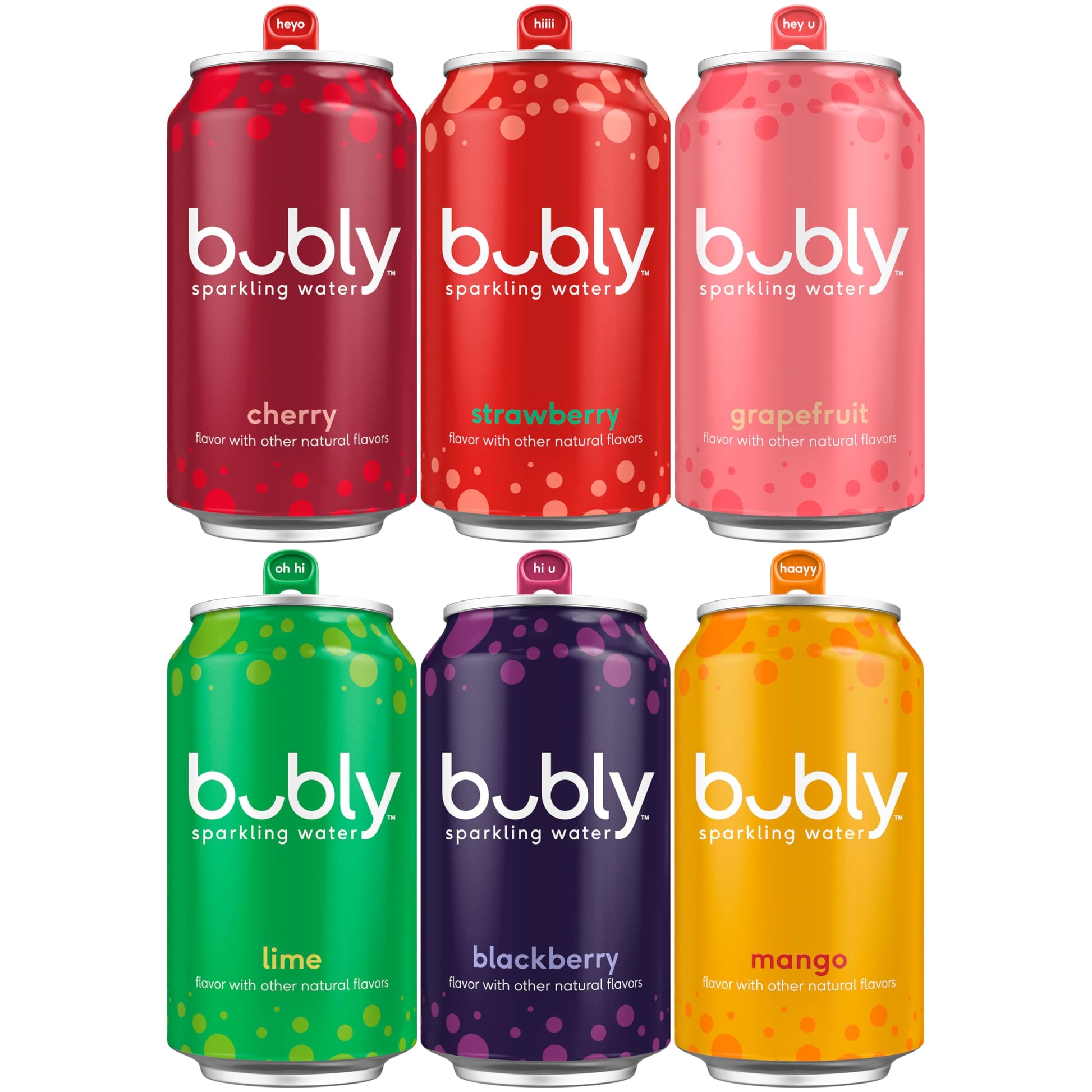 bubly Sparkling Water, 6 Flavor Variety Pack (Blackberry, Lime, Cherry, Grapefruit, Strawberry, Mango), Zero Sugar &amp;amp; Zero Calories, Seltzer Water, 12 Fl Oz Cans (Pack of 18)