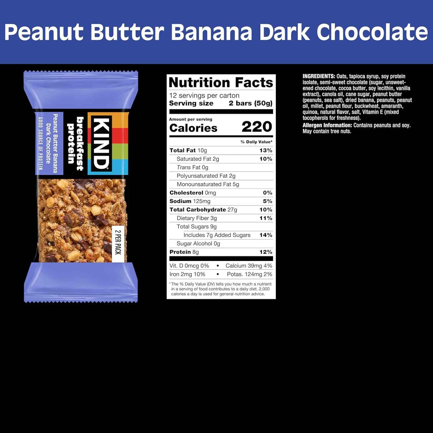 KIND Breakfast Protein Peanut Butter Banana Dark Chocolate, 8g Protein, Gluten Free, 36 Count