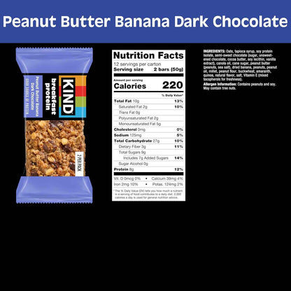 KIND Breakfast Protein Peanut Butter Banana Dark Chocolate, 8g Protein, Gluten Free, 36 Count