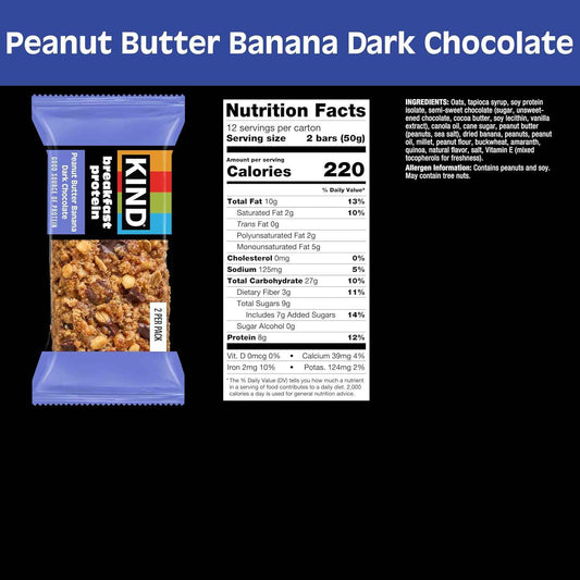 KIND Breakfast Protein Peanut Butter Banana Dark Chocolate, 8g Protein, Gluten Free, 36 Count