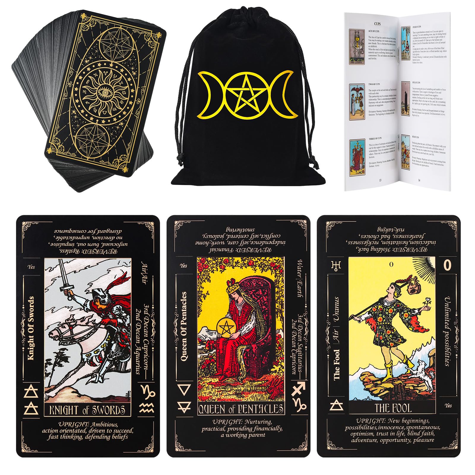 Fofeadm Tarot Cards with Guide Book &amp;amp; Linen Carry Bag, 78 Classic Original Tarot Cards Deck Fortune Telling Game with Meanings on Them for Beginners to Expert