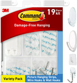 Command Clear Variety Pack, Including 8 Pairs of Picture Hangers, 4 Clear Wire Hooks and 11 Wall Hooks for Hanging Christmas Decorations, Damage-Free Hanging Up to 19 Items