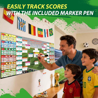 2026 World Cup Schedule Poster – Extra Large 43.31"x17.72" Waterproof PP, Dry Erase Soccer Tournament Wall Chart with Knockout Bracket & Group Stage Tracker – Perfect for Home, Office, Bar, Viewing Parties & Fans
