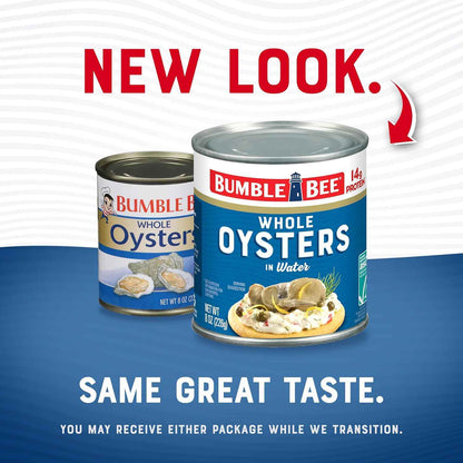 Bumble Bee Premium Select Canned Oysters, Can - Ready to Eat - 14g Protein per Serving - Gluten Free