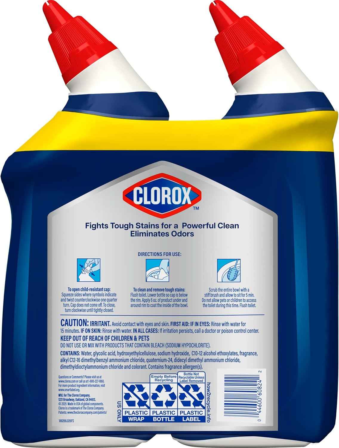 Clorox Toilet Bowl Cleaner Heavy Duty Stain and Ring Remover, Arctic Clean, 24 Fl Oz., Pack of 2