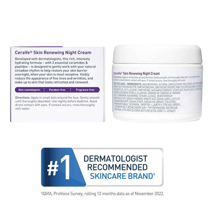 CeraVe Skin Renewing Night Cream, Niacinamide, Peptide Complex, and Hyaluronic Acid Moisturizer for Face, 1.7 Ounce