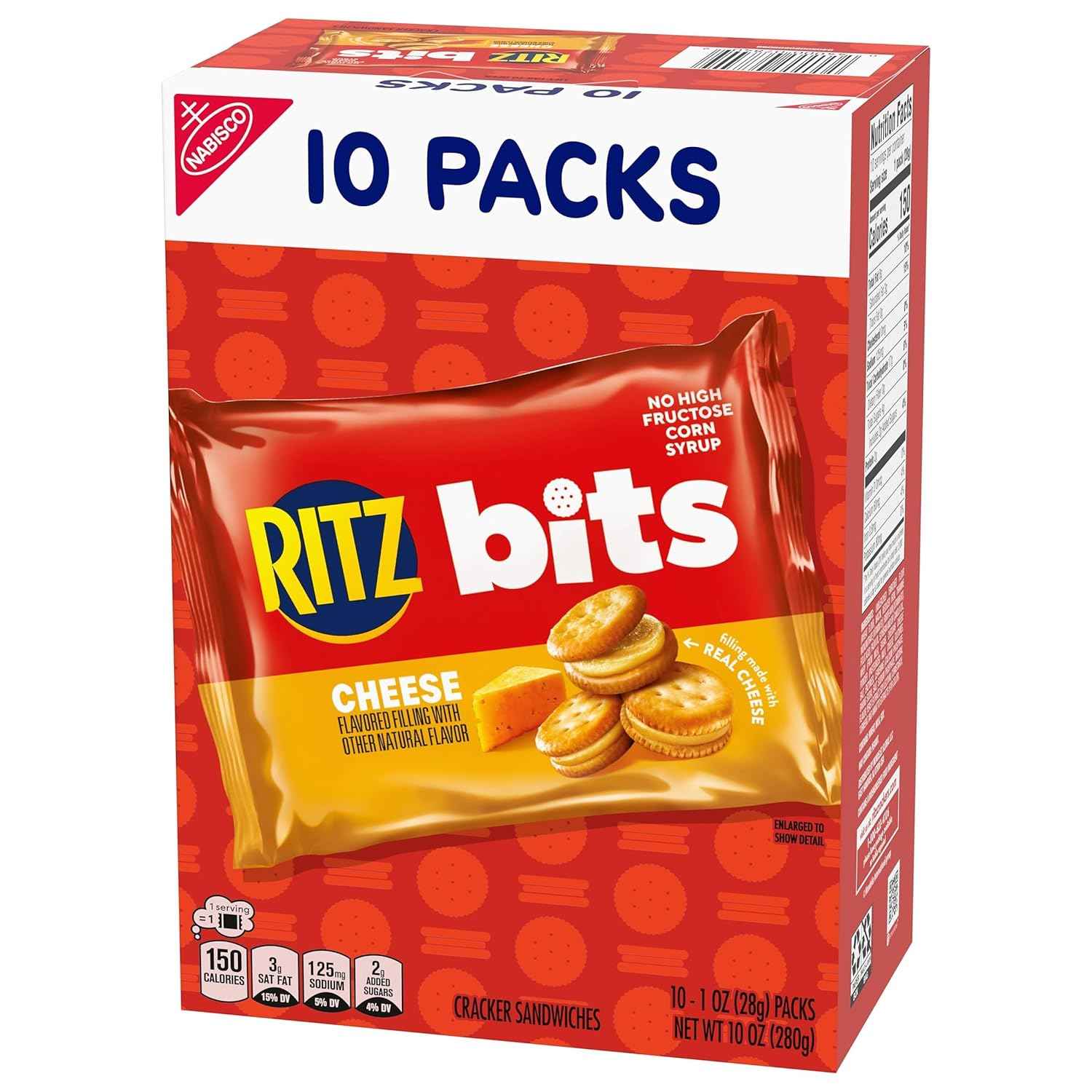 RITZ Bits Cheese Sandwich Crackers, Lunch Snacks, 10 Snack Packs