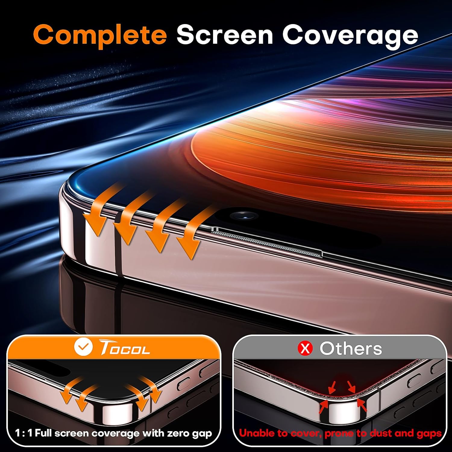 TOCOL_for_iPhone_16_Pro_Max_Screen_Protector,_9H_Hardness_Military_Grade_Shatterproof_HD_Tempered_Glass_Full_Coverage_Easy_Installation_Case_Friendly_2_Pack