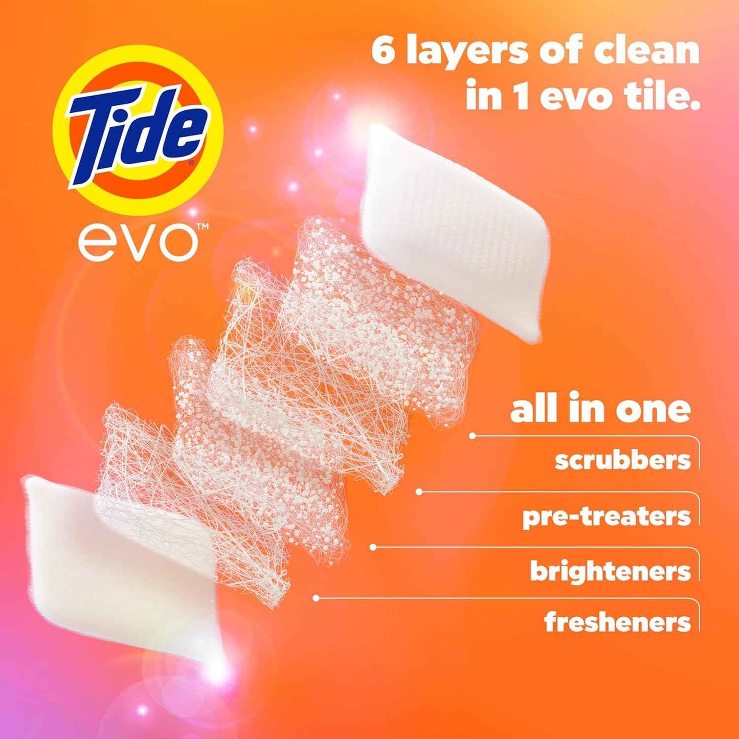 Tide evo Spring Blast Scent Laundry Detergent Fiber Tiles Works on 100% of Common Stains Safe for All Machines and Water Conditions Concentrated HE Compatible Clean and Instant Dissolve, 42 Count