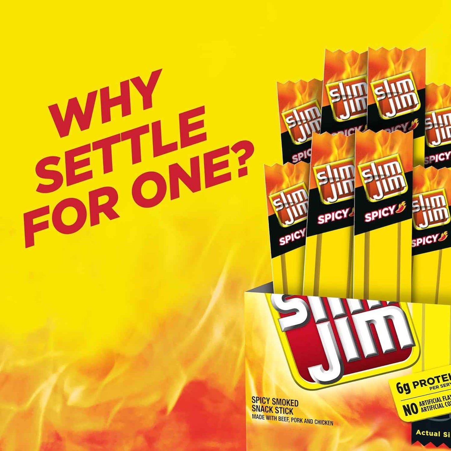 Slim Jim Smoked Meat Sticks, Spicy Flavor, 6g Protein Per Serving, Snack Size, Father's Day Snack Gift for Dad, 0.28 oz. (14 Count)